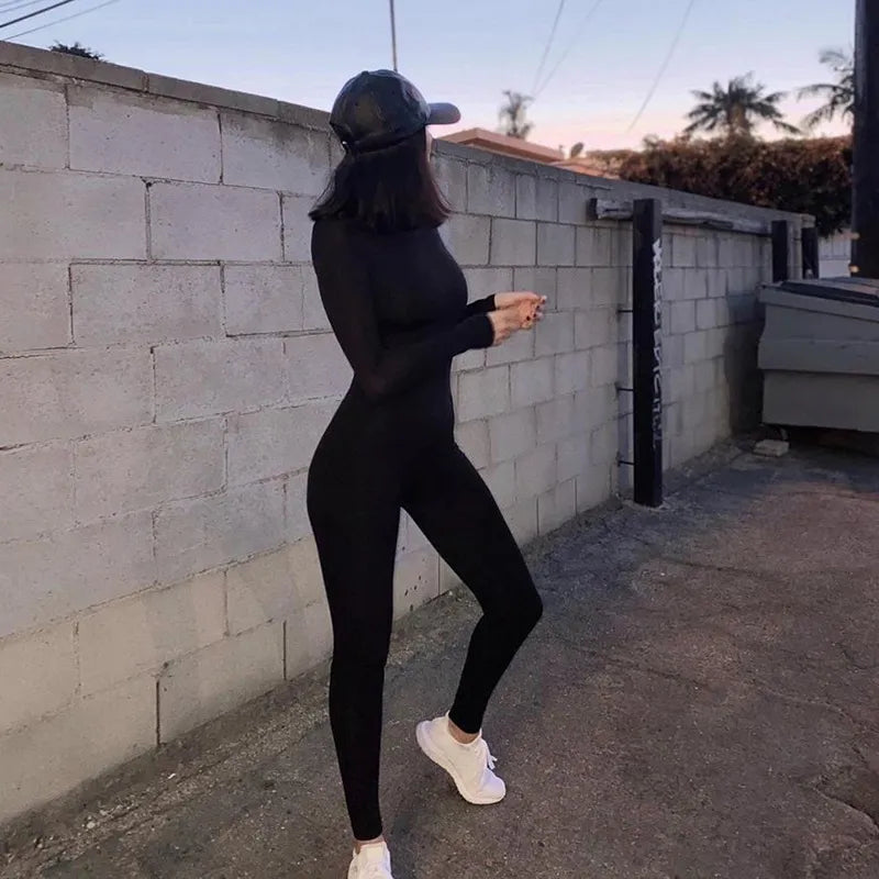 Solid Black/Gray Long Sleeve Jumpsuit Romper