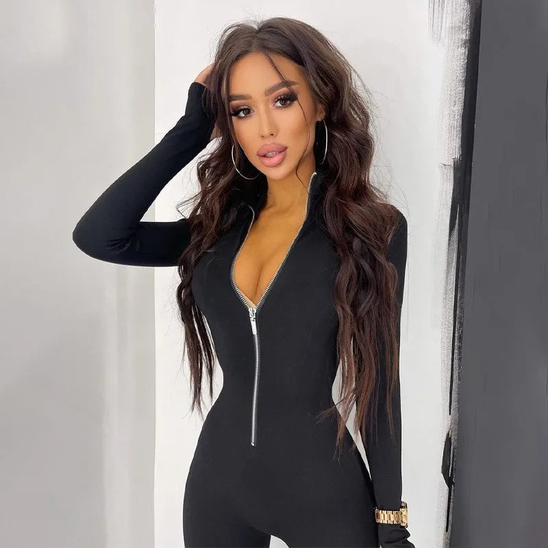 Solid Black/Gray Long Sleeve Jumpsuit Romper