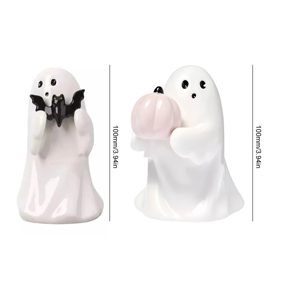 Halloween Pumpkin/ Bat Holding Ghost Figurine
