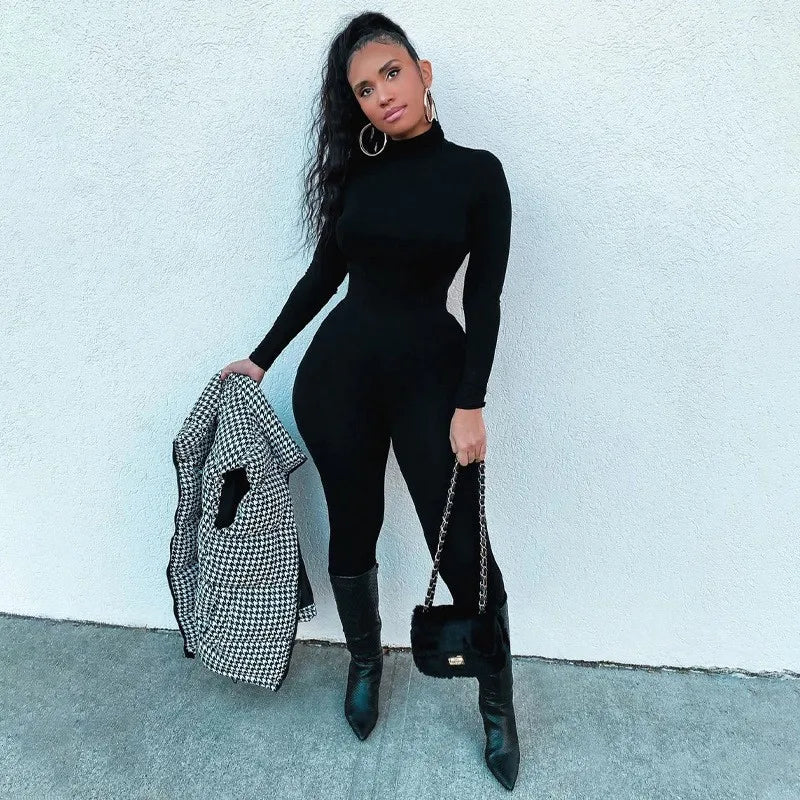 Solid Black/Gray Long Sleeve Jumpsuit Romper